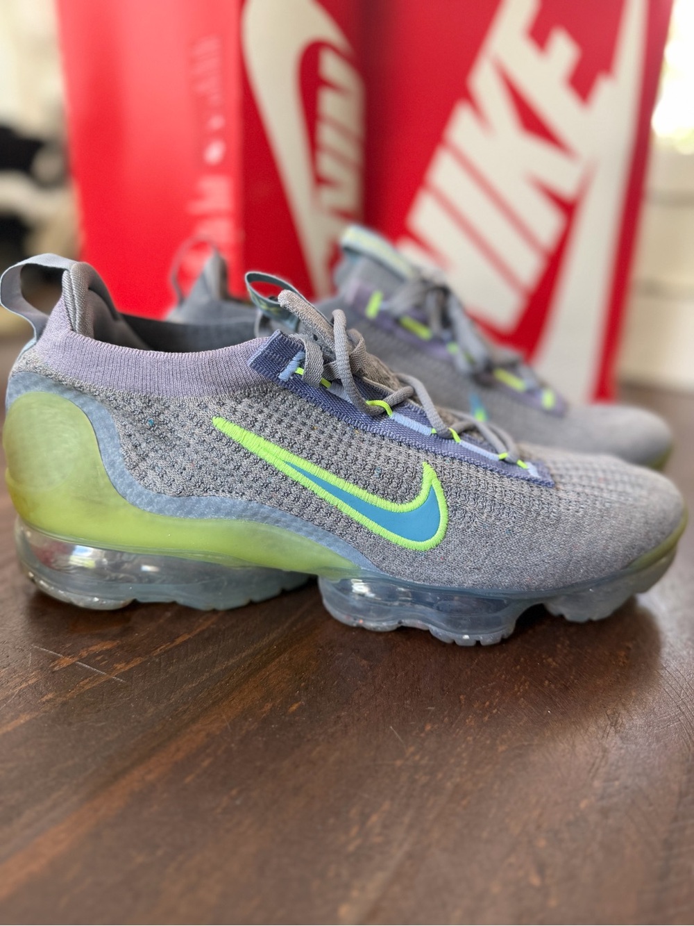 Nike Kids Air VaporMax Flyknit - 'Grey Light Liquid Lime' - Size 9.5
